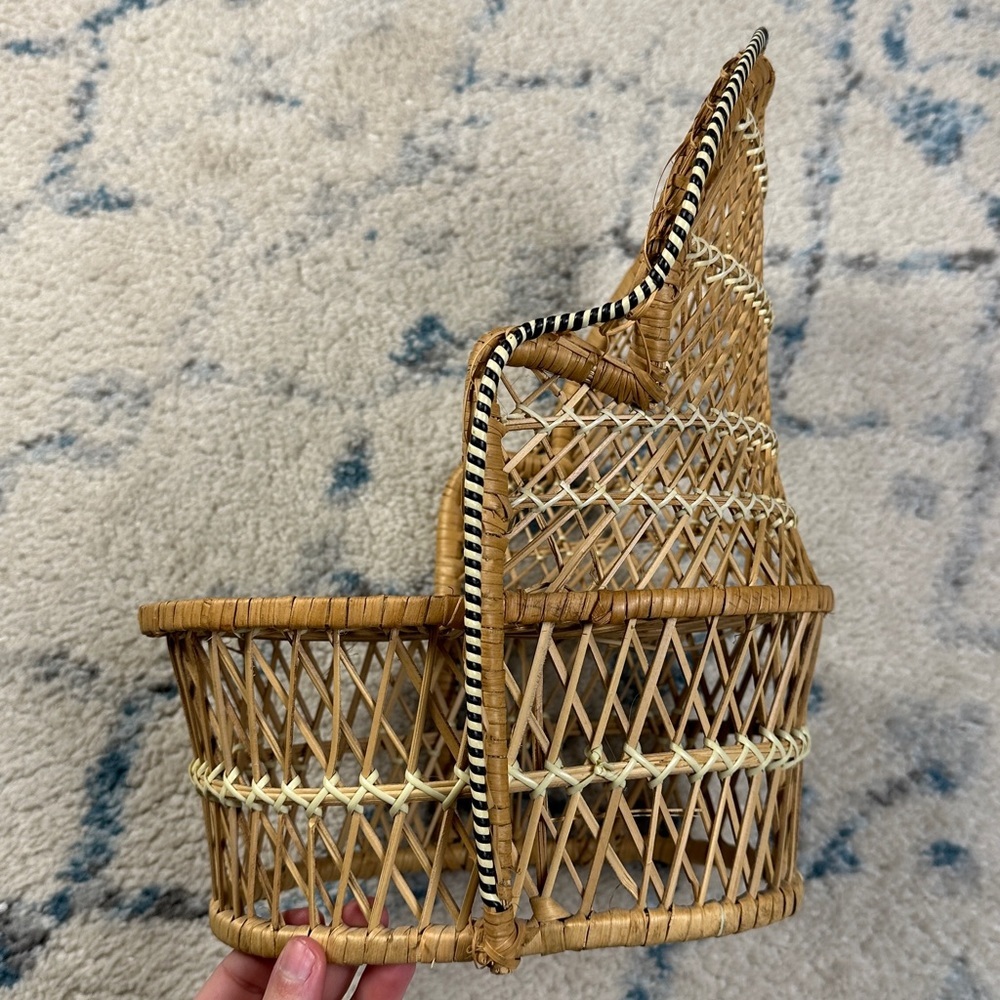 12” Vintage rattan wicker mini chair plant stand - Picture 4 of 5